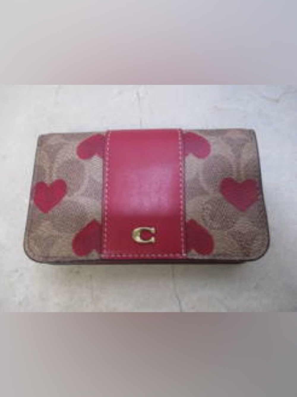 COACH Red and Tan Heart Print Slim Card Case In Signature Canvas Style CF281 - Picture 2 of 13